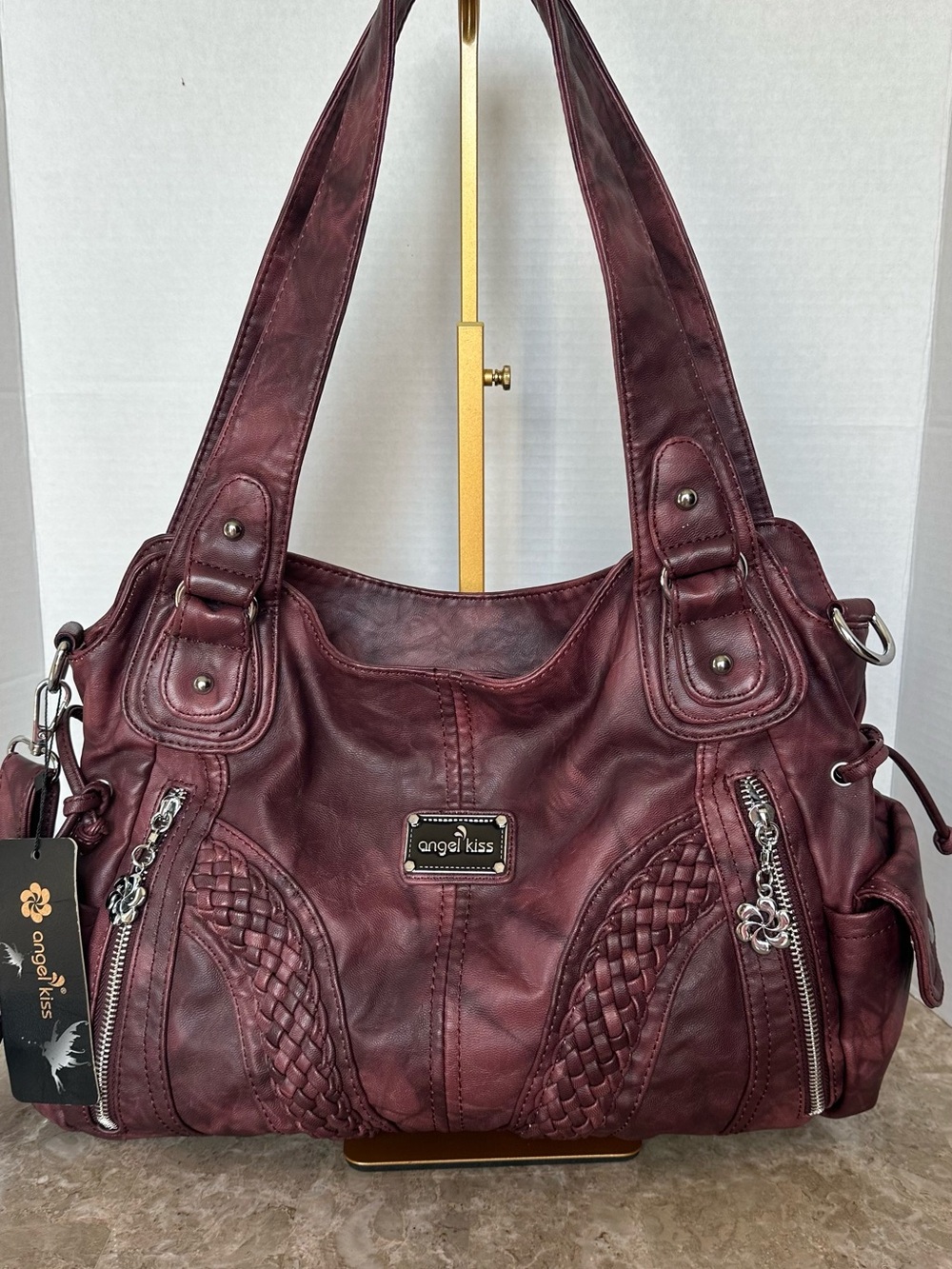 Angel Kiss Distressed Whimsigoth Hobo Bag Satchel Braid Charm Slouchy Grunge